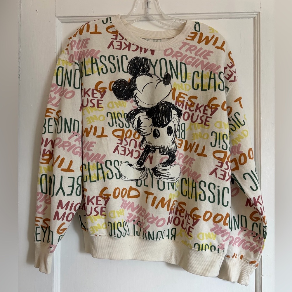 Disney Mickey Mouse Graffiti Graphic Crew Neck Sweatshirt Multicolor NWOT M